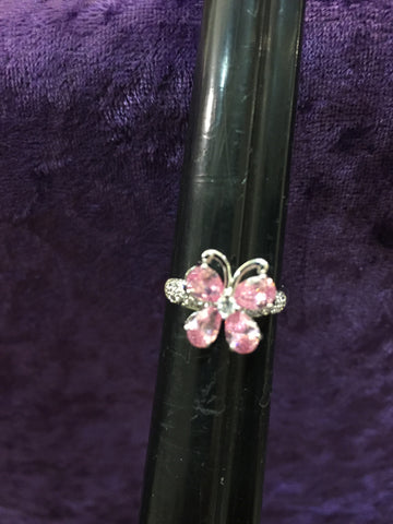 PINK AUSTRIAN CRYSTAL BUTTERFLY RING OCTOBER BIRTHSTONE