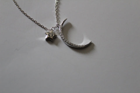 MOON AND STAR NECKLACE WITH CRYSTALS