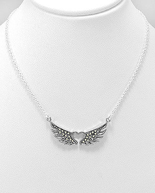 STERLING SILVER MARCASITE ANGEL WING NECKLACE