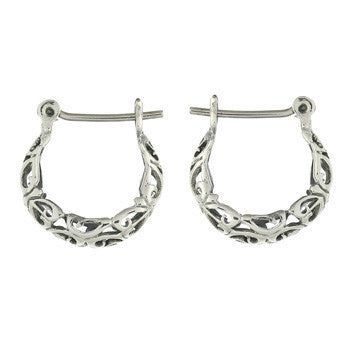 Swirl Heart Pattern Sterling Silver Leverback Hoop Earrings